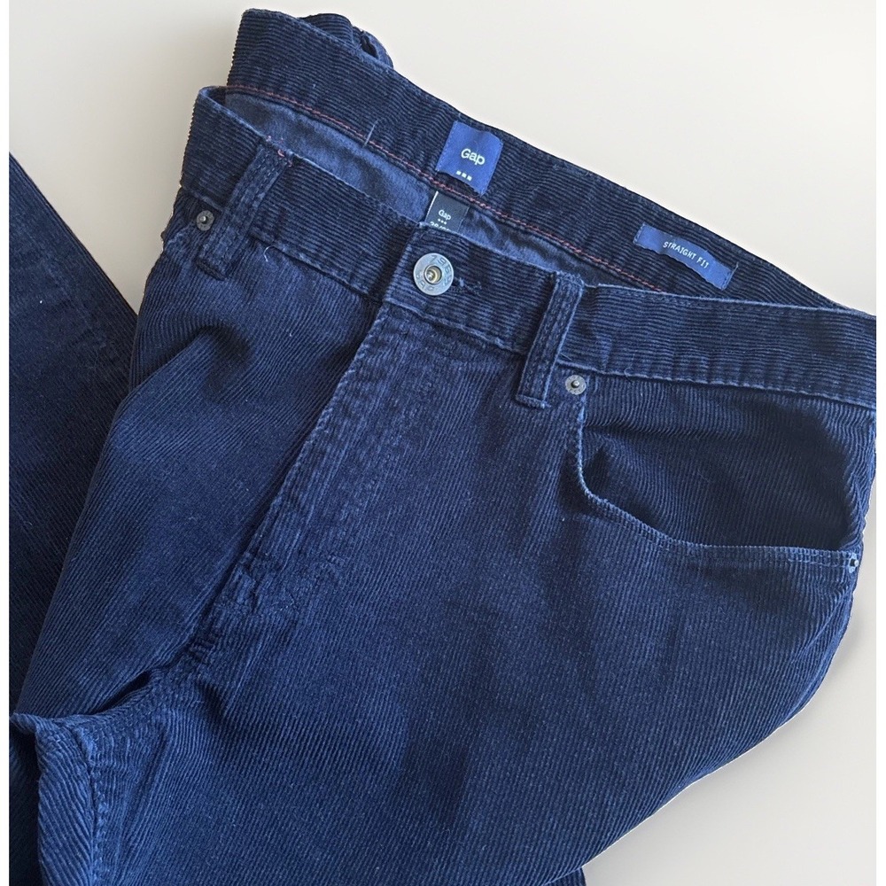 GAP Men's Corduroy Straight Fit Pants In Navy Flat Front Size: 36/30 100% Cotton